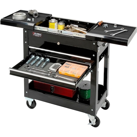 Global Industrial Tool Cart, 2 Drawer, Black, Steel, 14-1/2 in D x 32-3/4 in H 534155